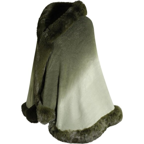 Zlyc Women Winter Faux Fur Shawl Stole Warm Wrap Cape - Green - Picture 2 of 6
